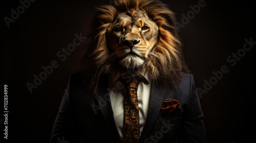 An elegant portrait of a lion headed businessman