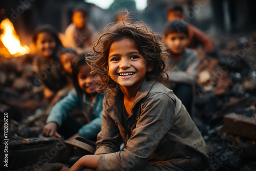 In the slums, the children sit around and practice, their laughter full of hope photo