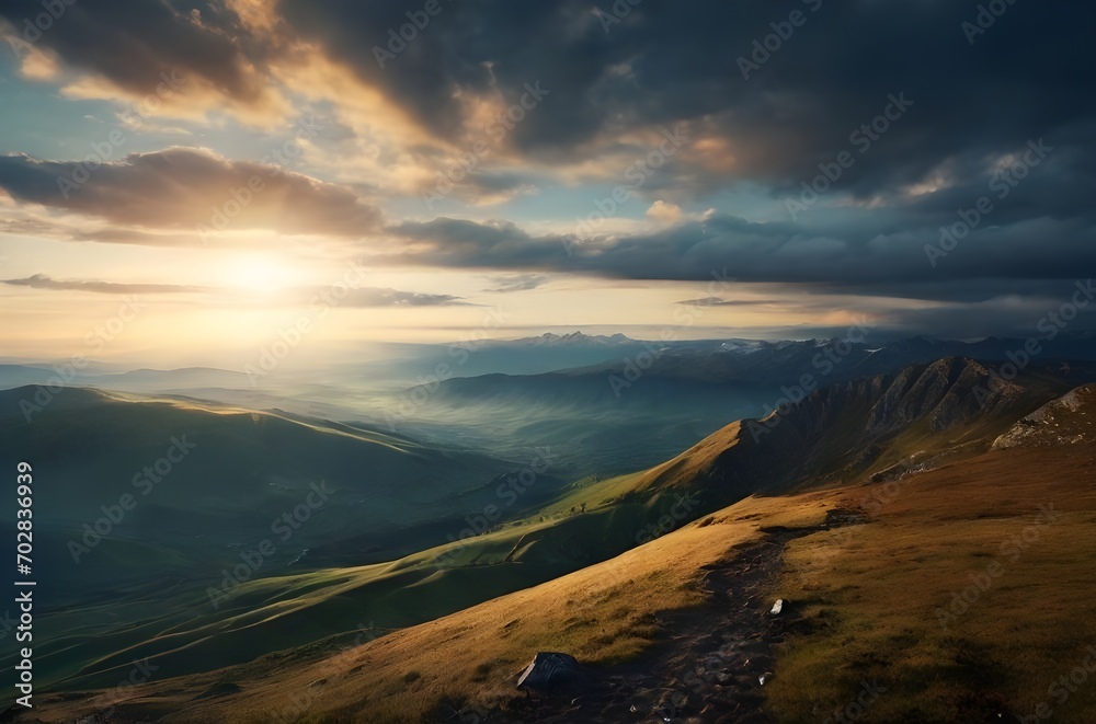 top of the mountain cinematic view, nature beauty