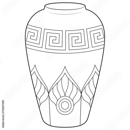 Outline vase, vector linear. Vase pottery, ancient pot greek illustration. Black and white. Art therapy Coloring page. Vector illustration