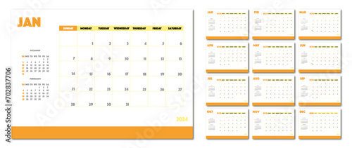  Vector flat illustration. Calendar for 2024 on a light background. Ideal for the design of your workplace. photo