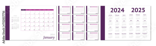  Vector flat illustration. Calendar for 2024 on a light background. Ideal for the design of your workplace. photo