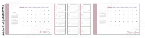  Vector flat illustration. Calendar for 2024 on a light background. Ideal for the design of your workplace. photo