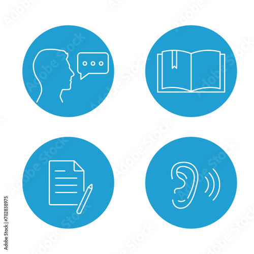 Foreign Language, skills for study icon set.  Vector