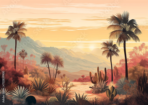 sunset in the desert hand drawing