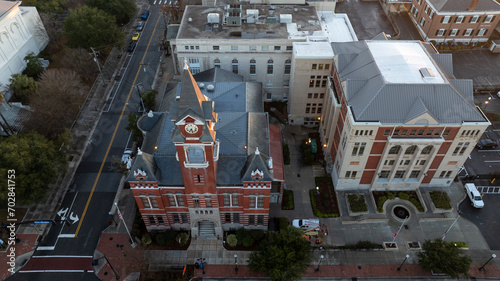 Aerial view of Downtown Wilmington during sunrise. photo
