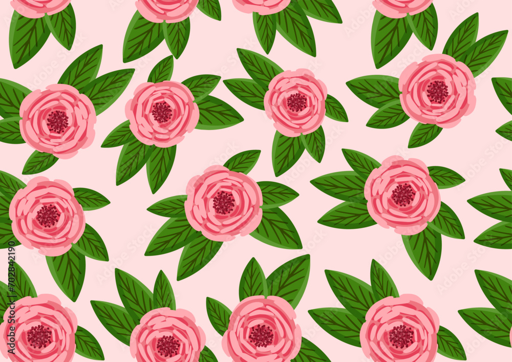 Seamless pattern with blooming roses. Vector floral illustration for postcard, poster, fabric, wrapping paper, decor etc. Flowers for spring and summer holidays. Seamless pattern with blooming roses. Vector floral illustration for postcard, poster, fabric, wrapping paper, decor etc. Flowers for spring and summer holidays.