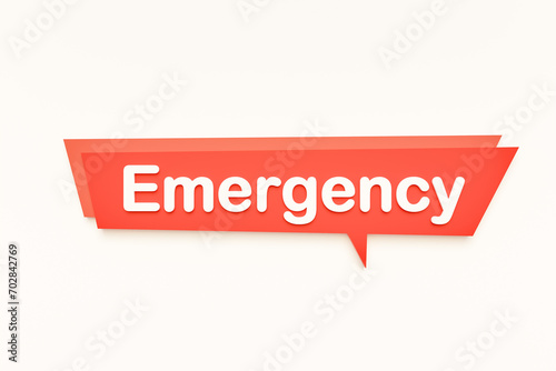 Emergency, colored cartoon speech bubble, white text. First care, helping hand, accident. 3D illustration