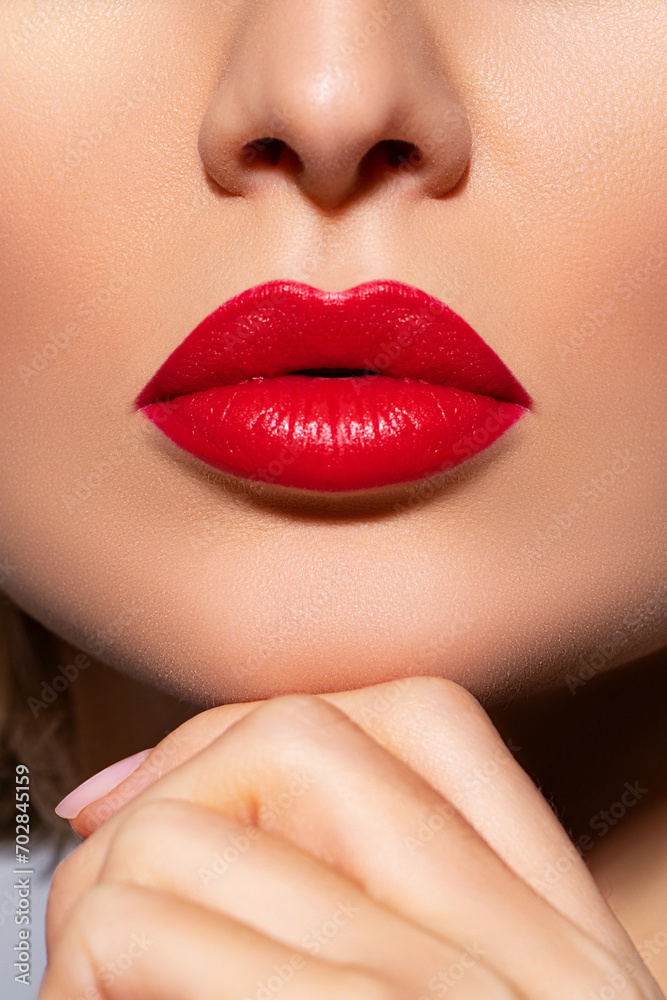 Obraz premium Close up lips of lips. Beauty Fashion Portrait girl with Colorful Lipstick on Sexy Lips. Beauty part face Lips close up. perfect lips