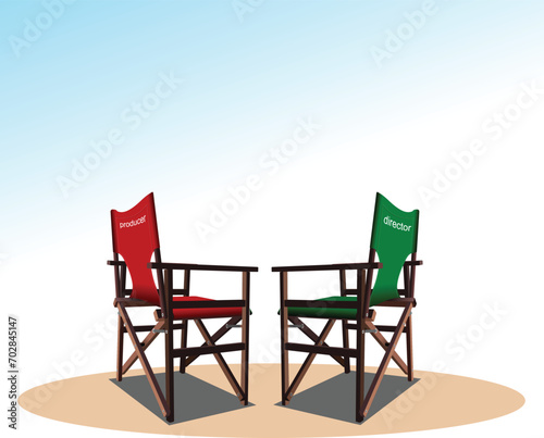 Vector llustration of director s and producer s chair on sky background
