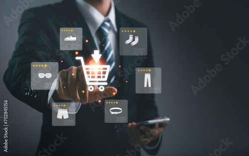 Users can do online shopping on the internet. The concept of using a smartphone and credit card to purchase products from online stores and applications on the internet.