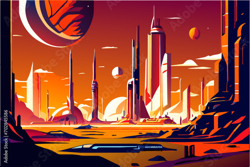 A futuristic city on a terraformed Mars. vektor icon illustation