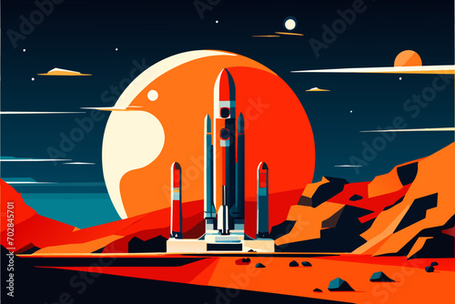 A rocket launchpad on Mars. vektor icon illustation