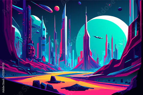 A sci-fi cityscape on an alien world. vektor icon illustation