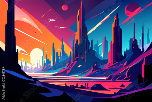 A futuristic city on the edge of a crater. vektor icon illustation