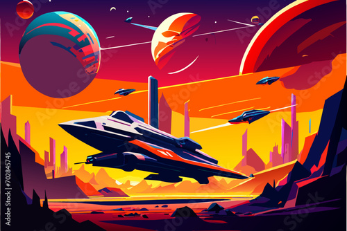 A spaceship landing on an alien planet. vektor icon illustation