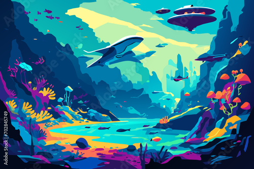 An alien underwater world. vektor icon illustation