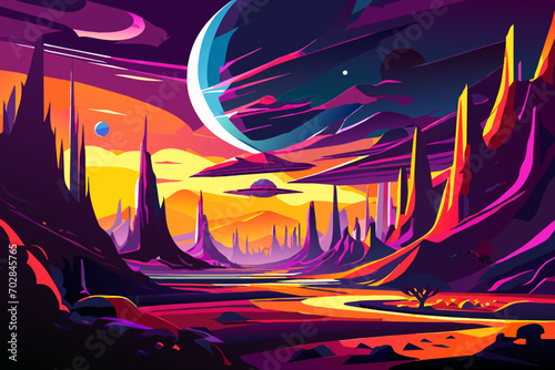 A surreal alien landscape. vektor icon illustation
