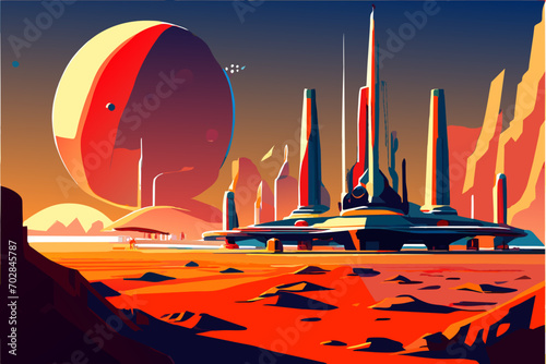 A futuristic spaceport on Mars. vektor icon illustation