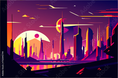 A sci-fi metropolis on a distant planet. vektor icon illustation
