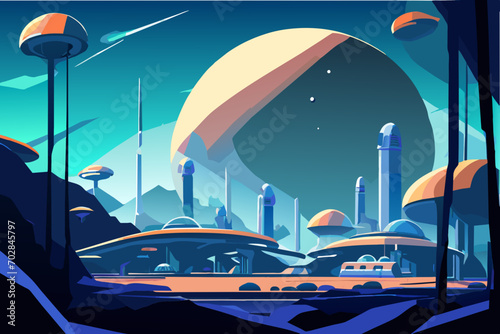 Foto A space colony with transparent domes. vektor icon illustation