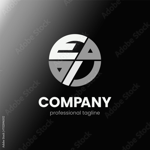 letter EI initial in monochrome flat design circle shape logo vector illustration