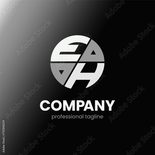 letter EH initial in monochrome flat design circle shape logo vector illustration