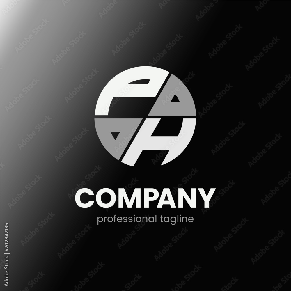 letter PH initial in monochrome flat design circle shape logo vector illustration letter PH initial in monochrome flat design circle shape logo vector illustration