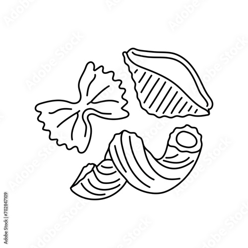 Hand drawn pasta: fusilli, farfalle color element. Cartoon unprocessed food.