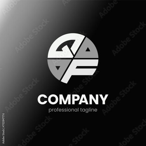 letter QF initial in monochrome flat design circle shape logo vector illustration