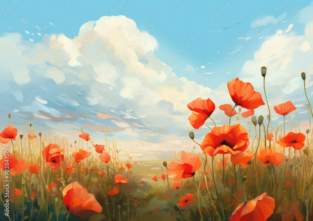 Obraz premium Red background landscape summer spring nature flower