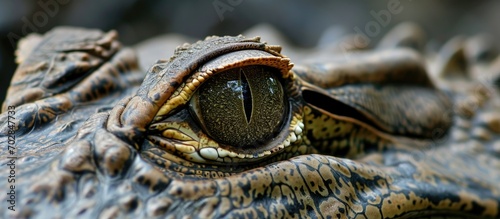 Close view of a crocodile's eye.