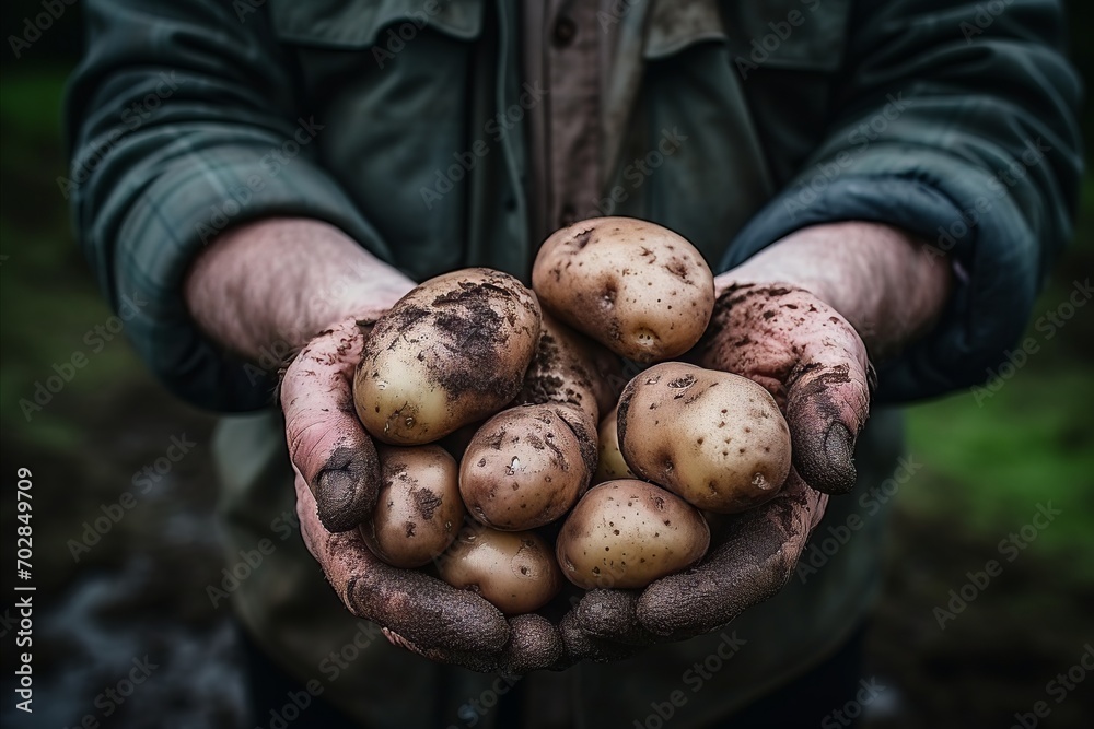 Farmer Hands Inspecting Quality of Freshly Harvested Potatoes in Agricultural Field Farmer Hands Inspecting Quality of Freshly Harvested Potatoes in Agricultural Field
