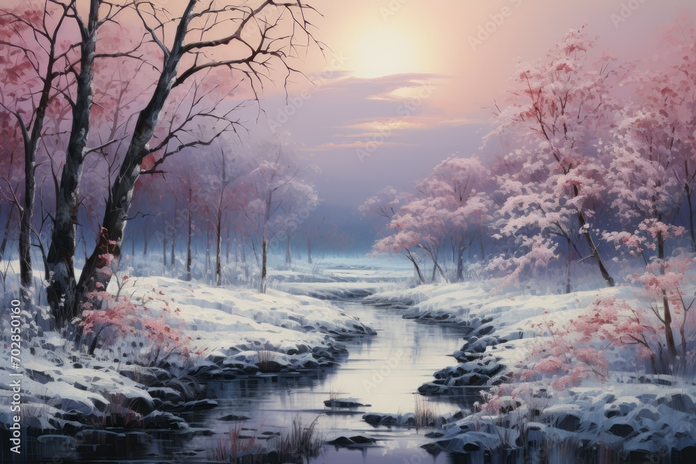 Naklejka premium Frosty Morning Landscapes - Generative AI