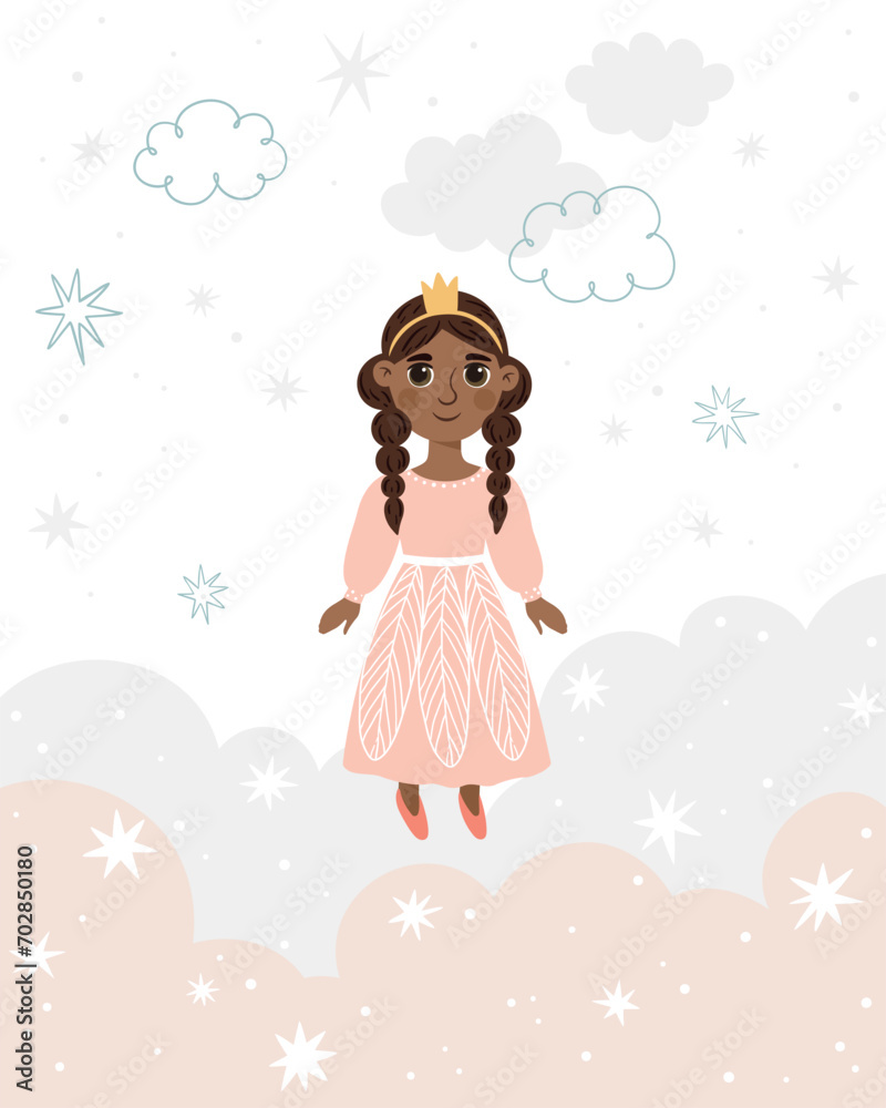 A charming vector illustration of a princess, perfect for a children's room poster. A charming vector illustration of a princess, perfect for a children's room poster.