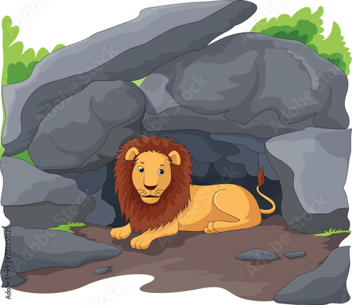  Lion sitting in the den vector illustration.