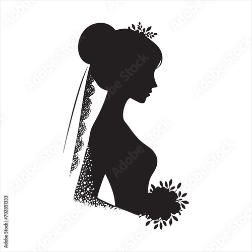 Lighthearted Twilight Bride Silhouette: Chasing Dreams at Sunset and Bride Black Vector Stock
