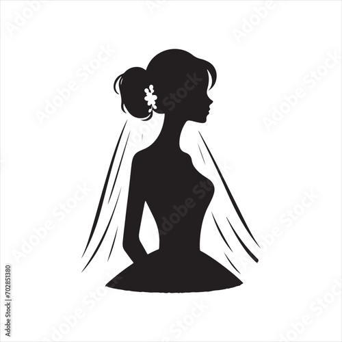 Graceful Evening Bride Silhouette: Tranquil Beauty for Bridal Themes and Bride Black Vector Stock
