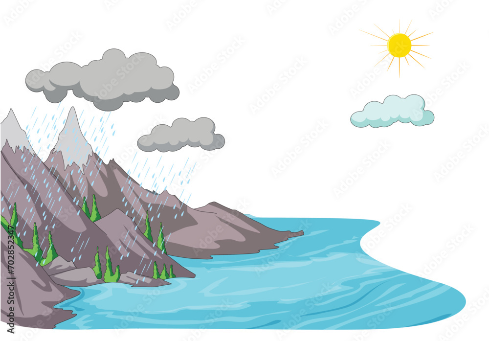 Mountains and river vector illustration