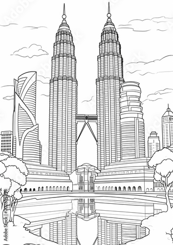 Coloring Pages of Petronas Twin Tower, Kuala lumpur Malaysia photo