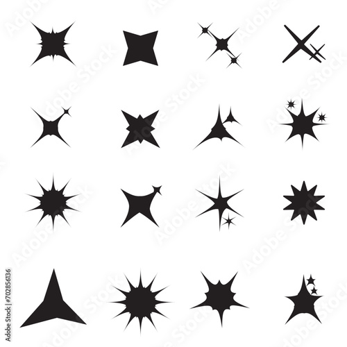 Hand drawn star sparkle shine of doodle set. Star shine twinkle glow, spark glitter, magic party light vector illustration. Hand drawn sketch doodle style line sparkle elements. Vector illustration.