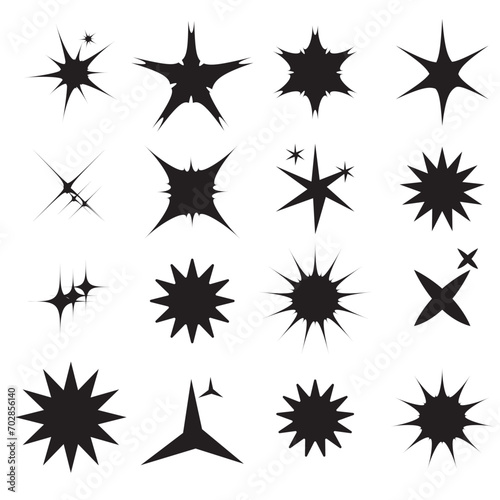 Hand drawn star sparkle shine of doodle set. Star shine twinkle glow  spark glitter  magic party light vector illustration. Hand drawn sketch doodle style line sparkle elements. Vector illustration.