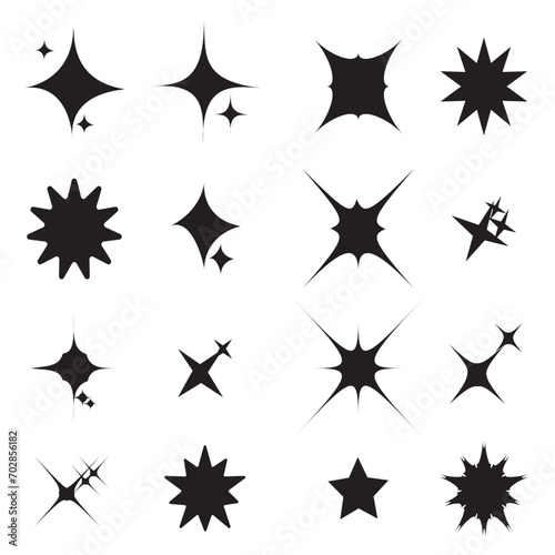 Hand drawn star sparkle shine of doodle set. Star shine twinkle glow, spark glitter, magic party light vector illustration. Hand drawn sketch doodle style line sparkle elements. Vector illustration.