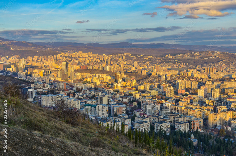 Vake and Saburtalo districts of Tbilisi scenic view from Mtatsminda Mountain