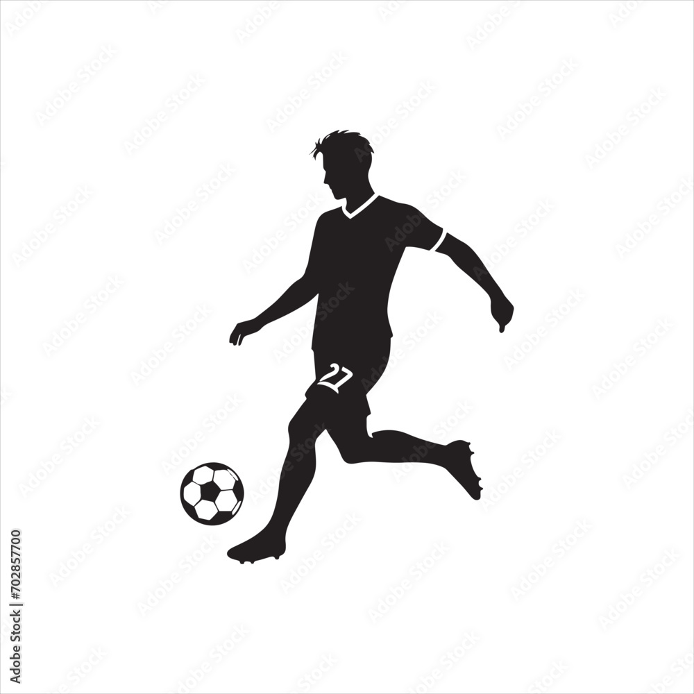 Sporting Prowess: Football Player Silhouette Demonstrating Exceptional Skill, Great for Sports Advertising and Sportsman Black Vector Stock
