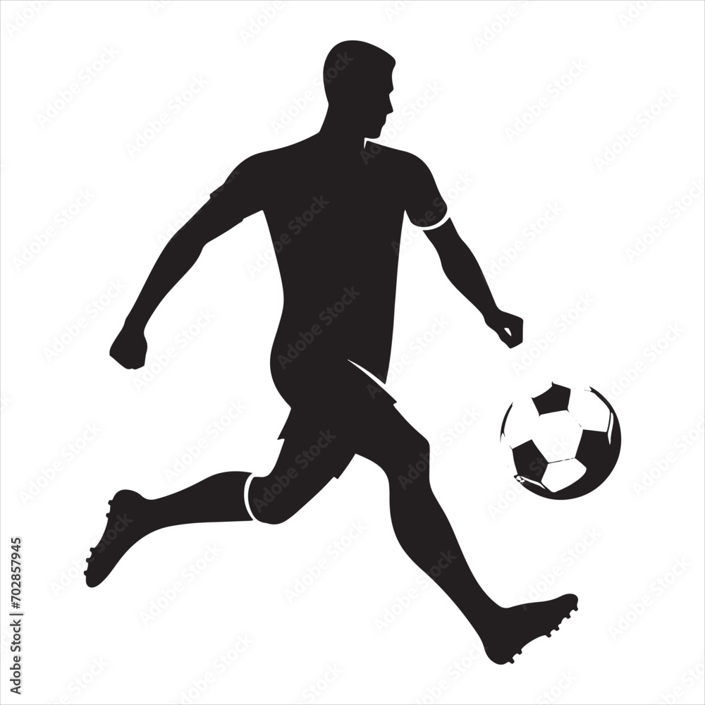 Precision Play: Silhouette of a Football Player Showcasing Accuracy, Perfect for Sports Marketing and Sportsman Black Vector Stock
