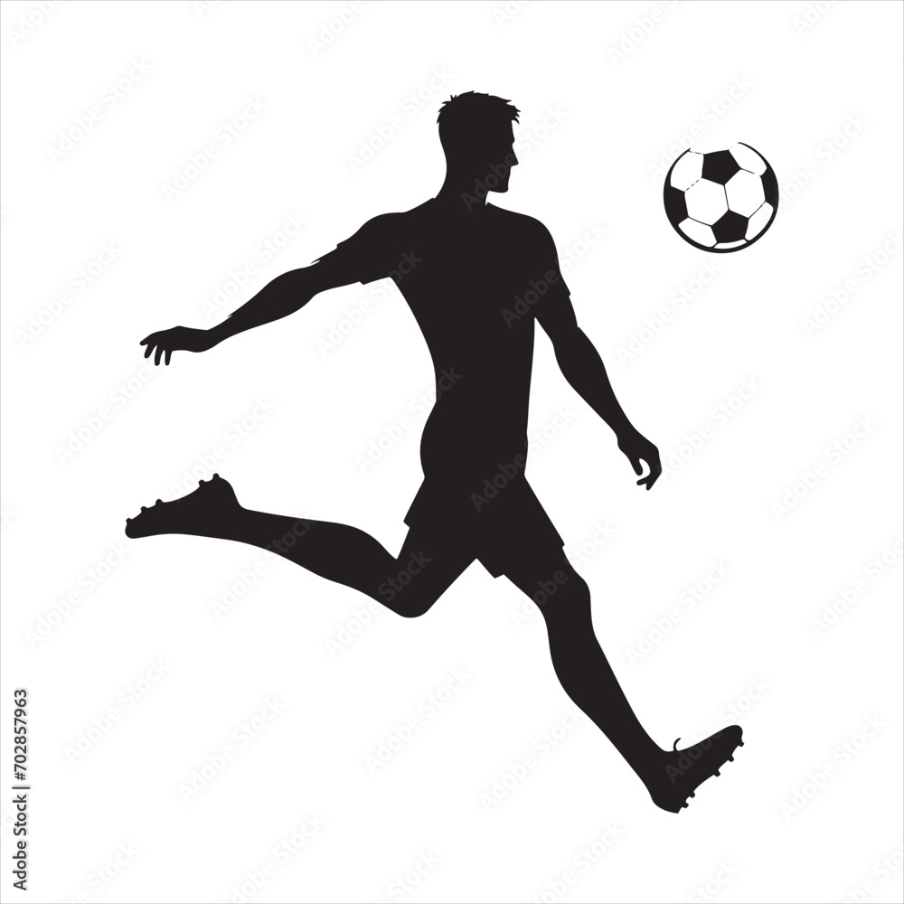 Victory Leap: A Silhouette of a Football Player Celebrating Success, Ideal for Sports Posters and Sportsman Black Vector Stock
