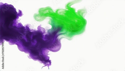 Green and Purple smoke cloud on a white background