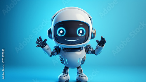Cute little robot waving hello smiling waist