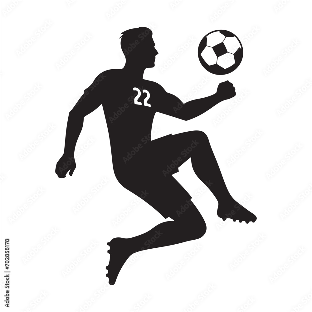 Goal Celebration: Football Player Silhouette in Triumph, Ideal for Sports Marketing and Sportsman Black Vector Stock
